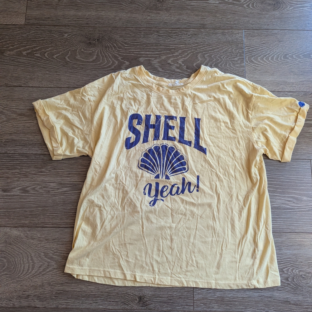 Shell Yeah Butter Yellow T Shirt Purple Graphic Ariel Disney Vibes Size Large